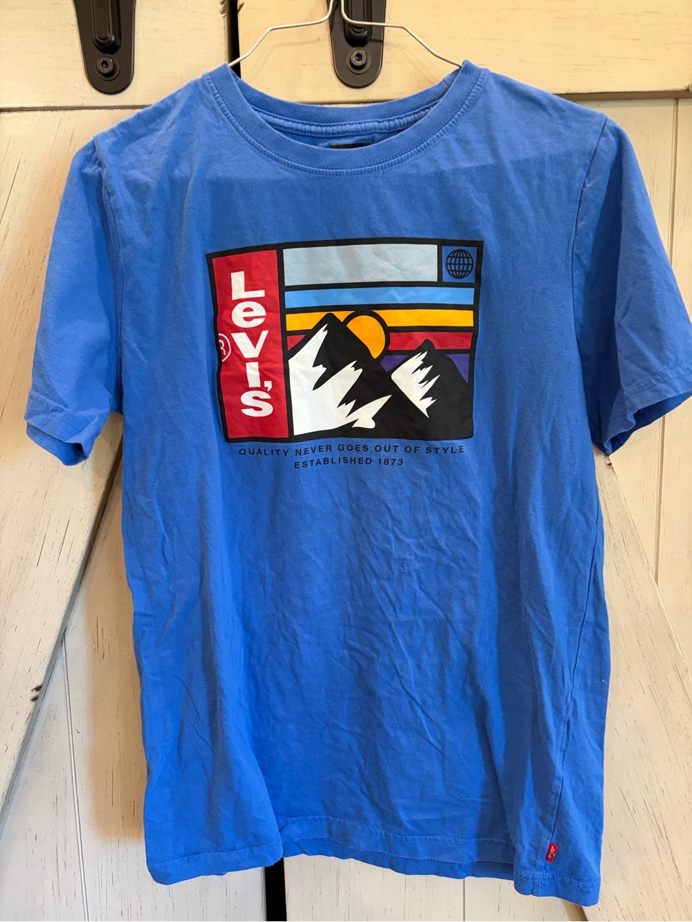 Levi's Blue Short-Sleeve Graphic Tee with Mountain Logo Size XL (Boys)